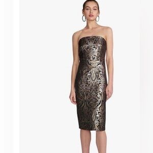 SAYLOR x Free People Gold Brocade Strapless Midi Dress